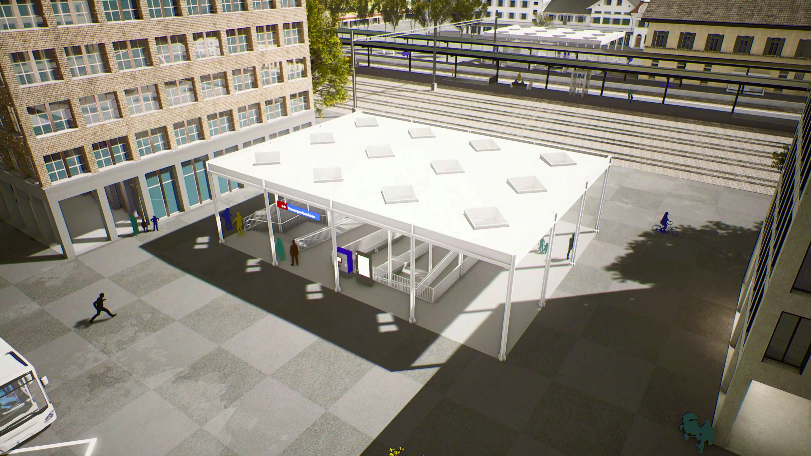 Visualisierung neuer Zugang West, Seite Güterstrasse. 