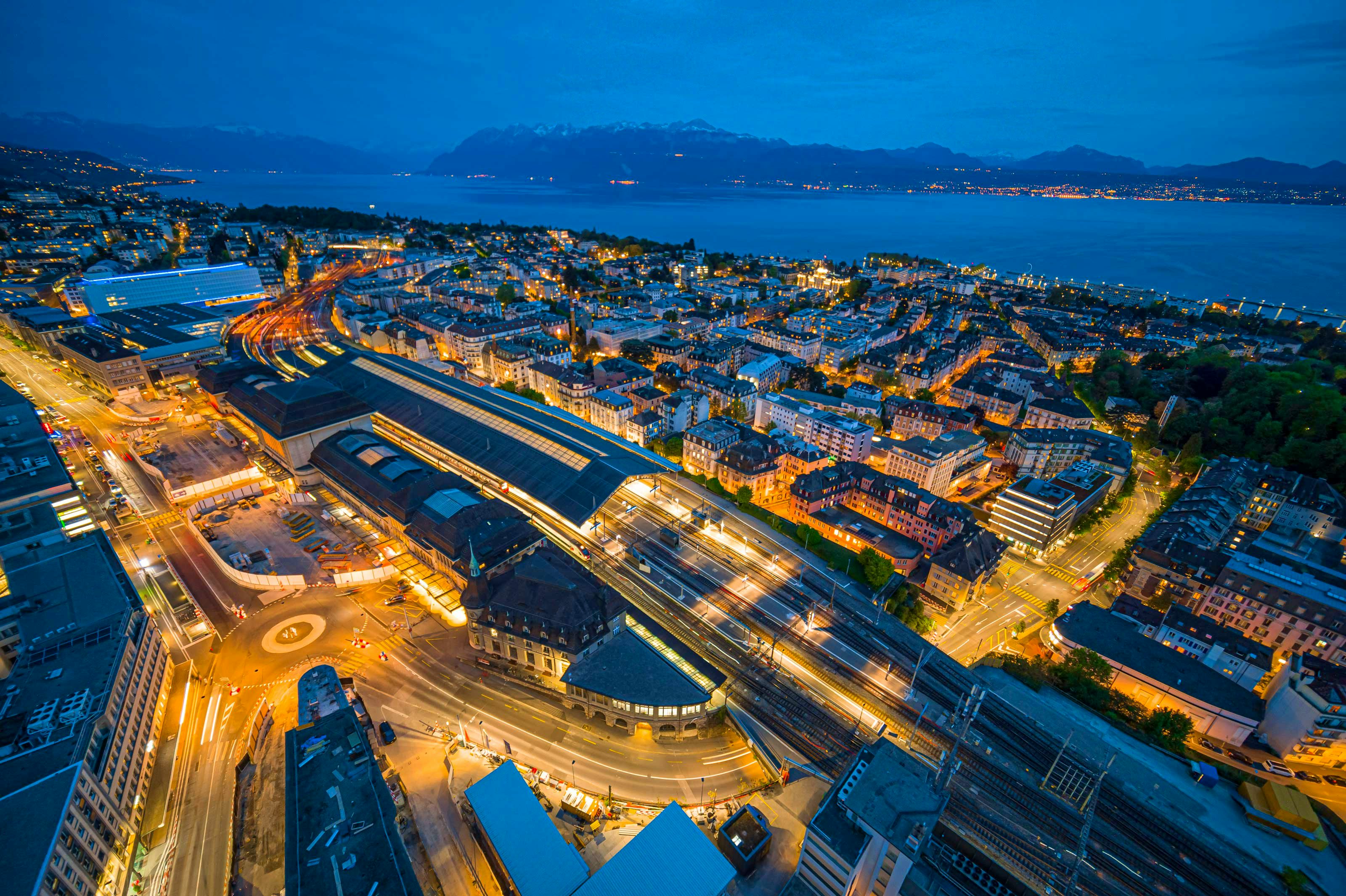 La stazione di Losanna e il suo cantiere, vista dal cielo.
