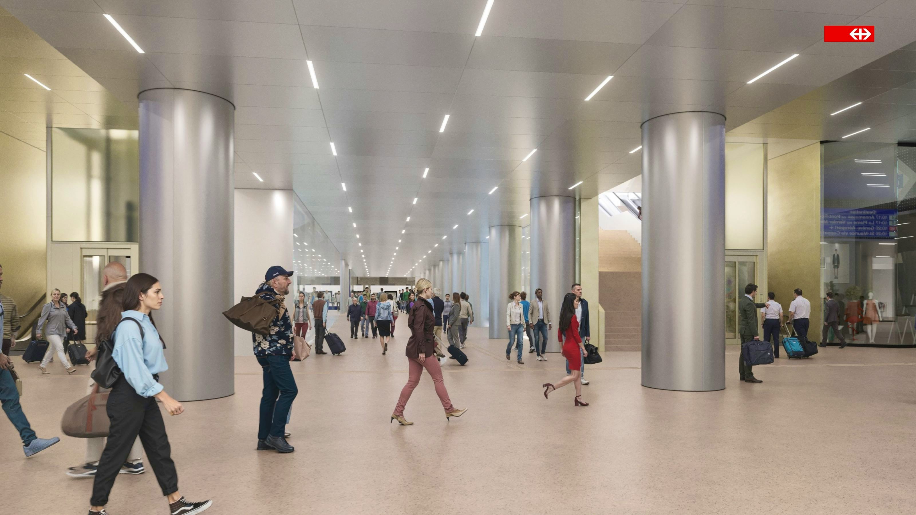 A l’intérieur du nouveau passage central, liaison avec le tram. 