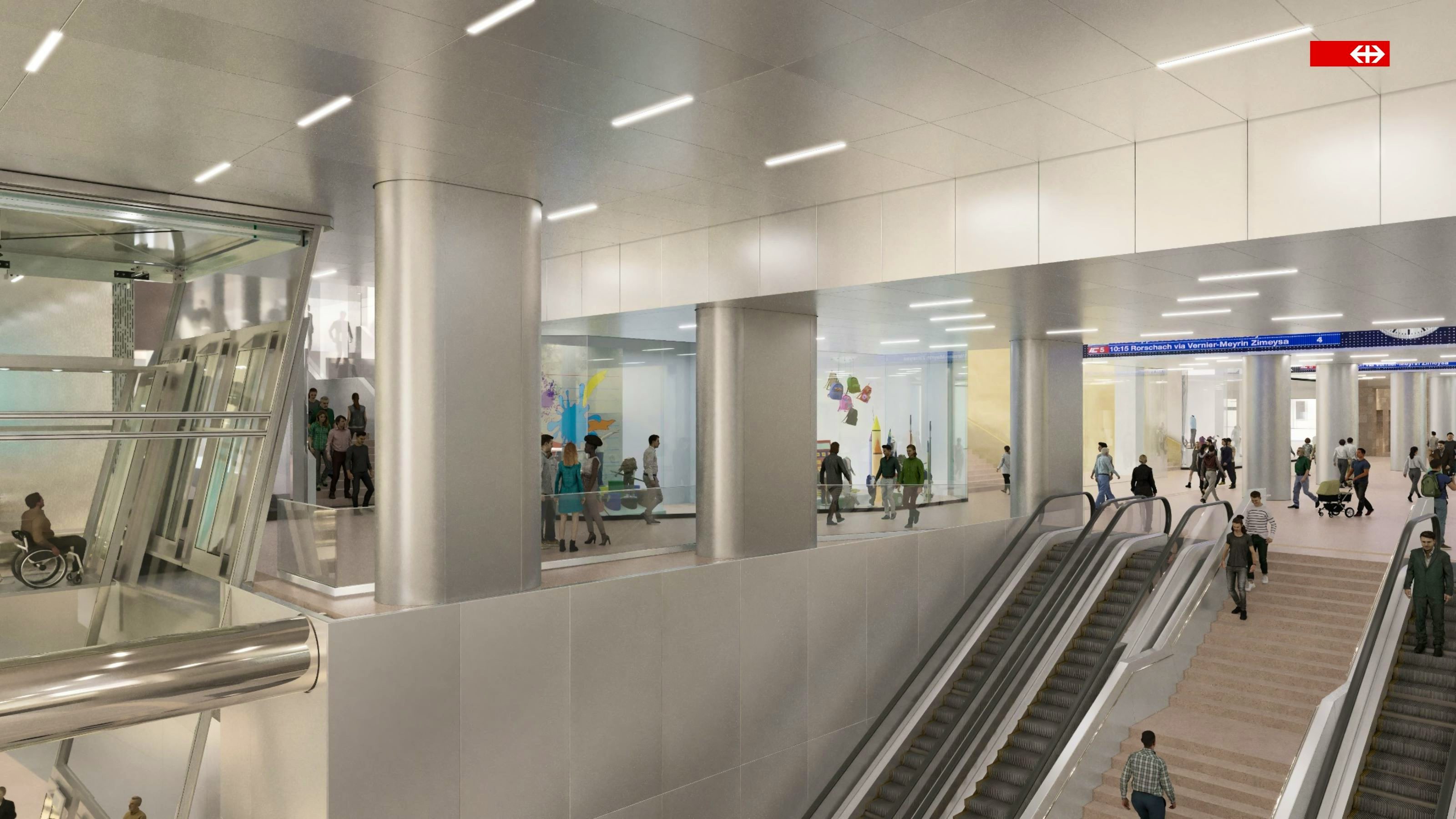 La liaison entre le nouveau passage central et le niveau -1.