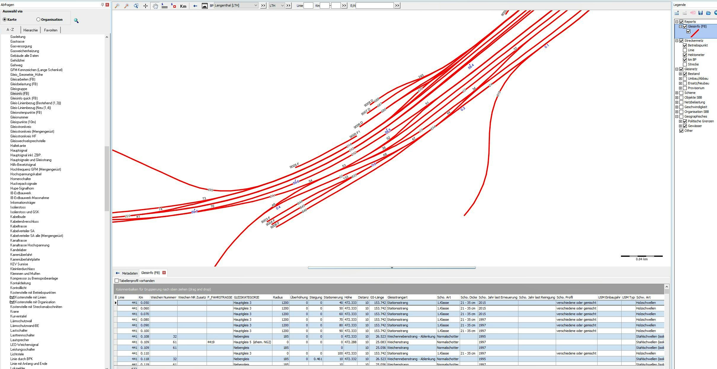 Anlagedaten der selektierten Objekte